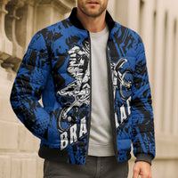 Personalized Motocross Rider Bomber Puffer Jacket with Blue Graffiti Splash Pattern - Wonder Print Shop