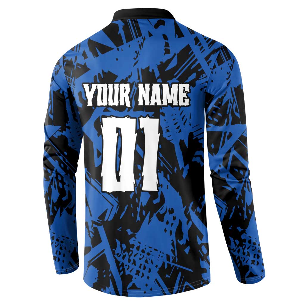 Personalized Motocross Rider Button Sweatshirt with Blue Graffiti Splash Pattern - Wonder Print Shop