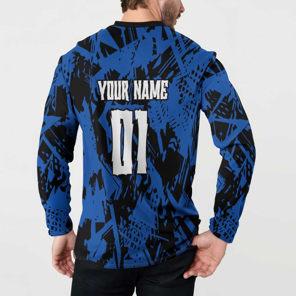 Personalized Motocross Rider Button Sweatshirt with Blue Graffiti Splash Pattern - Wonder Print Shop
