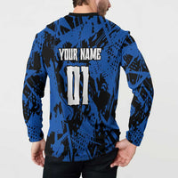 Personalized Motocross Rider Button Sweatshirt with Blue Graffiti Splash Pattern - Wonder Print Shop