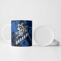 Personalized Motocross Rider Ceramic Mug with Blue Graffiti Splash Pattern - Wonder Print Shop