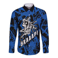 Personalized Motocross Rider Long Sleeve Button Shirt with Blue Graffiti Splash Pattern - Wonder Print Shop