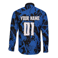 Personalized Motocross Rider Long Sleeve Button Shirt with Blue Graffiti Splash Pattern - Wonder Print Shop