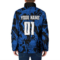 Personalized Motocross Rider Padded Jacket with Blue Graffiti Splash Pattern - Wonder Print Shop