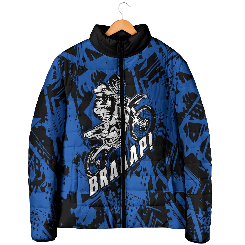 Personalized Motocross Rider Padded Jacket with Blue Graffiti Splash Pattern - Wonder Print Shop
