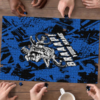 Personalized Motocross Rider Puzzle with Blue Graffiti Splash Pattern - Wonder Print Shop