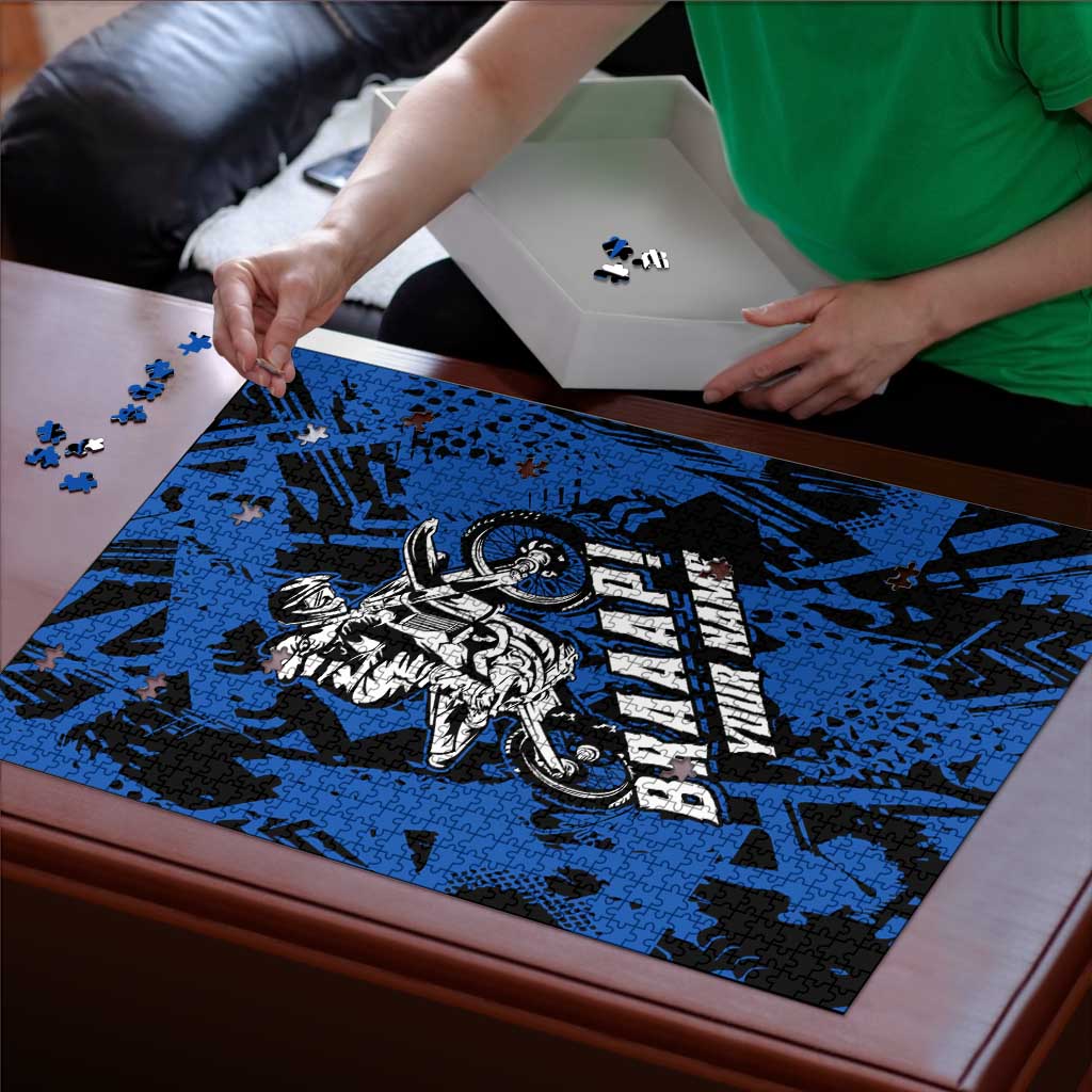 Personalized Motocross Rider Puzzle with Blue Graffiti Splash Pattern - Wonder Print Shop