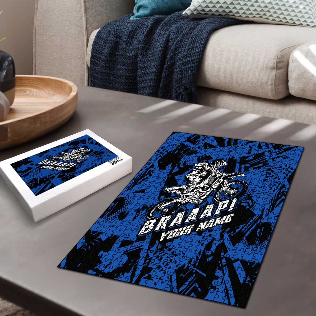 Personalized Motocross Rider Puzzle with Blue Graffiti Splash Pattern - Wonder Print Shop