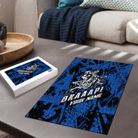 Personalized Motocross Rider Puzzle with Blue Graffiti Splash Pattern - Wonder Print Shop