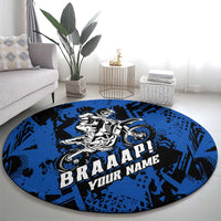 Personalized Motocross Rider Round Carpet with Blue Graffiti Splash Pattern - Wonder Print Shop