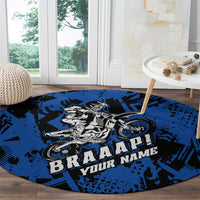Personalized Motocross Rider Round Carpet with Blue Graffiti Splash Pattern - Wonder Print Shop