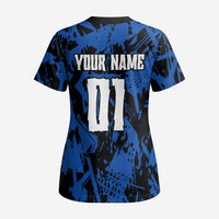 Personalized Motocross Rider Scrub Top with Blue Graffiti Splash Pattern - Wonder Print Shop