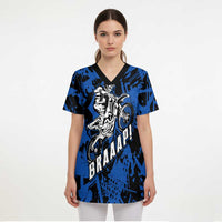 Personalized Motocross Rider Scrub Top with Blue Graffiti Splash Pattern - Wonder Print Shop