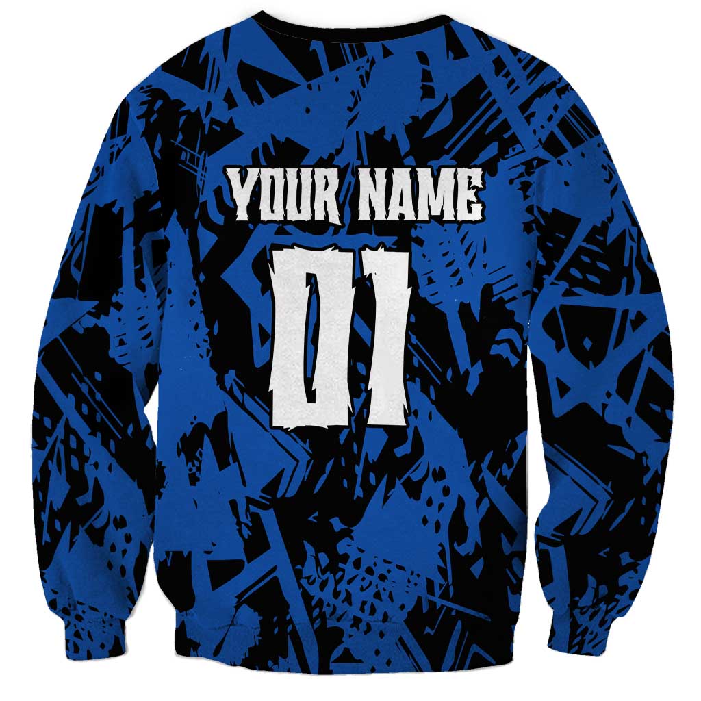 Personalized Motocross Rider Sweatshirt with Blue Graffiti Splash Pattern - Wonder Print Shop