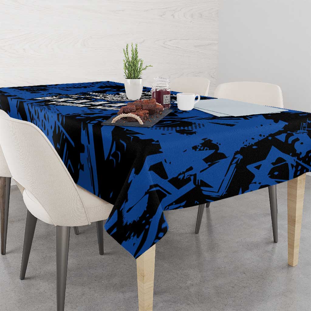 Personalized Motocross Rider Tablecloth with Blue Graffiti Splash Pattern - Wonder Print Shop