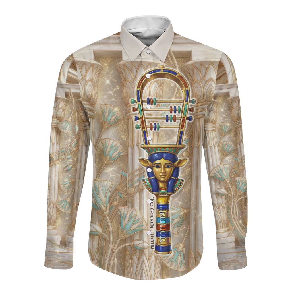 Hathor Long Sleeve Button Shirt with Sacred Cow Head Egyptian Fertility Symbolism