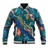 Hathor Golden Sacred Heart Egyptian Baseball Jacket with Gemstone Pattern in Turquoise Theme