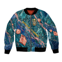 Hathor Golden Sacred Heart Egyptian Bomber Jacket with Gemstone Pattern in Turquoise Theme