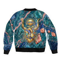 Hathor Golden Sacred Heart Egyptian Bomber Jacket with Gemstone Pattern in Turquoise Theme