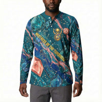 Hathor Golden Sacred Heart Egyptian Button Sweatshirt with Gemstone Pattern in Turquoise Theme