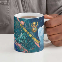 Hathor Golden Sacred Heart Egyptian Ceramic Mug with Gemstone Pattern in Turquoise Theme