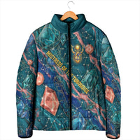Hathor Golden Sacred Heart Egyptian Padded Jacket with Gemstone Pattern in Turquoise Theme