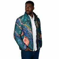 Hathor Golden Sacred Heart Egyptian Padded Jacket with Gemstone Pattern in Turquoise Theme