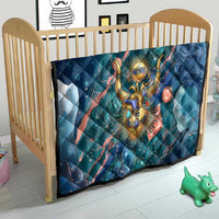Hathor Golden Sacred Heart Egyptian Quilt with Gemstone Pattern in Turquoise Theme