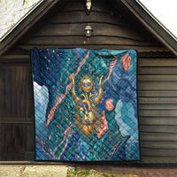 Hathor Golden Sacred Heart Egyptian Quilt with Gemstone Pattern in Turquoise Theme