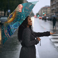Hathor Golden Sacred Heart Egyptian Umbrella with Gemstone Pattern in Turquoise Theme