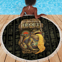 Heqet Ornate Frog Egyptian Beach Blanket with Hieroglyphic Backdrop in Creation Theme