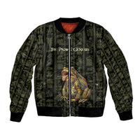 Heqet Ornate Frog Egyptian Bomber Jacket with Hieroglyphic Backdrop in Creation Theme