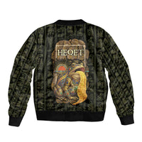 Heqet Ornate Frog Egyptian Bomber Jacket with Hieroglyphic Backdrop in Creation Theme