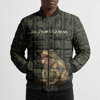 Heqet Ornate Frog Egyptian Bomber Puffer Jacket with Hieroglyphic Backdrop in Creation Theme