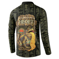 Heqet Ornate Frog Egyptian Button Sweatshirt with Hieroglyphic Backdrop in Creation Theme