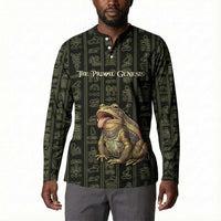 Heqet Ornate Frog Egyptian Button Sweatshirt with Hieroglyphic Backdrop in Creation Theme