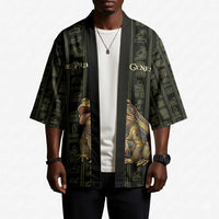 Heqet Ornate Frog Egyptian Kimono with Hieroglyphic Backdrop in Creation Theme