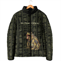 Heqet Ornate Frog Egyptian Padded Jacket with Hieroglyphic Backdrop in Creation Theme