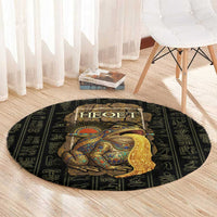 Heqet Ornate Frog Egyptian Round Carpet with Hieroglyphic Backdrop in Creation Theme
