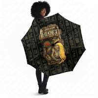 Heqet Ornate Frog Egyptian Umbrella with Hieroglyphic Backdrop in Creation Theme