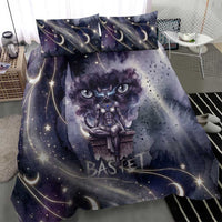 Bastet Egyptian Bedding Set Cat Goddess Cosmic Protector Moon Magic Night Sky