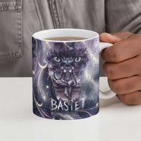 Bastet Egyptian Ceramic Mug Cat Goddess Cosmic Protector Moon Magic Night Sky