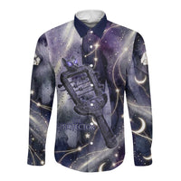 Bastet Egyptian Long Sleeve Button Shirt Cat Goddess Cosmic Protector Moon Magic Night Sky
