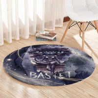 Bastet Egyptian Round Carpet Cat Goddess Cosmic Protector Moon Magic Night Sky