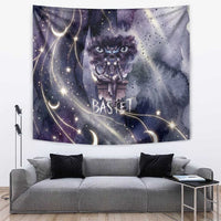 Bastet Egyptian Tapestry Cat Goddess Cosmic Protector Moon Magic Night Sky