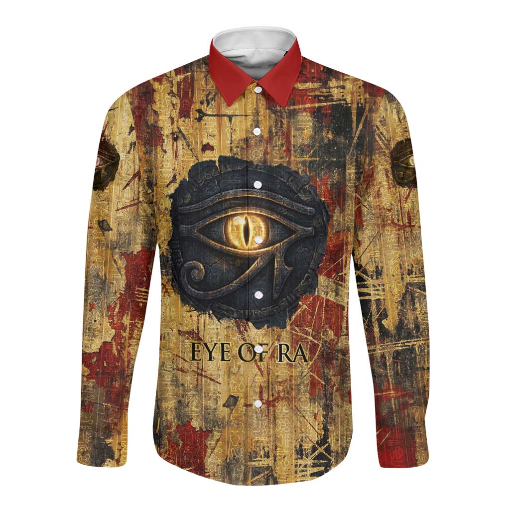 Bastet Egyptian Long Sleeve Button Shirt Eye of Ra Cat Goddess Lady of Dread Ancient Power