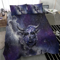 Bat Egyptian Bedding Set Cow Goddess Celestial Face Horn Ring Gem Cosmic Starry Sky
