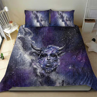 Bat Egyptian Bedding Set Cow Goddess Celestial Face Horn Ring Gem Cosmic Starry Sky