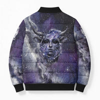 Bat Egyptian Bomber Puffer Jacket Cow Goddess Celestial Face Horn Ring Gem Cosmic Starry Sky
