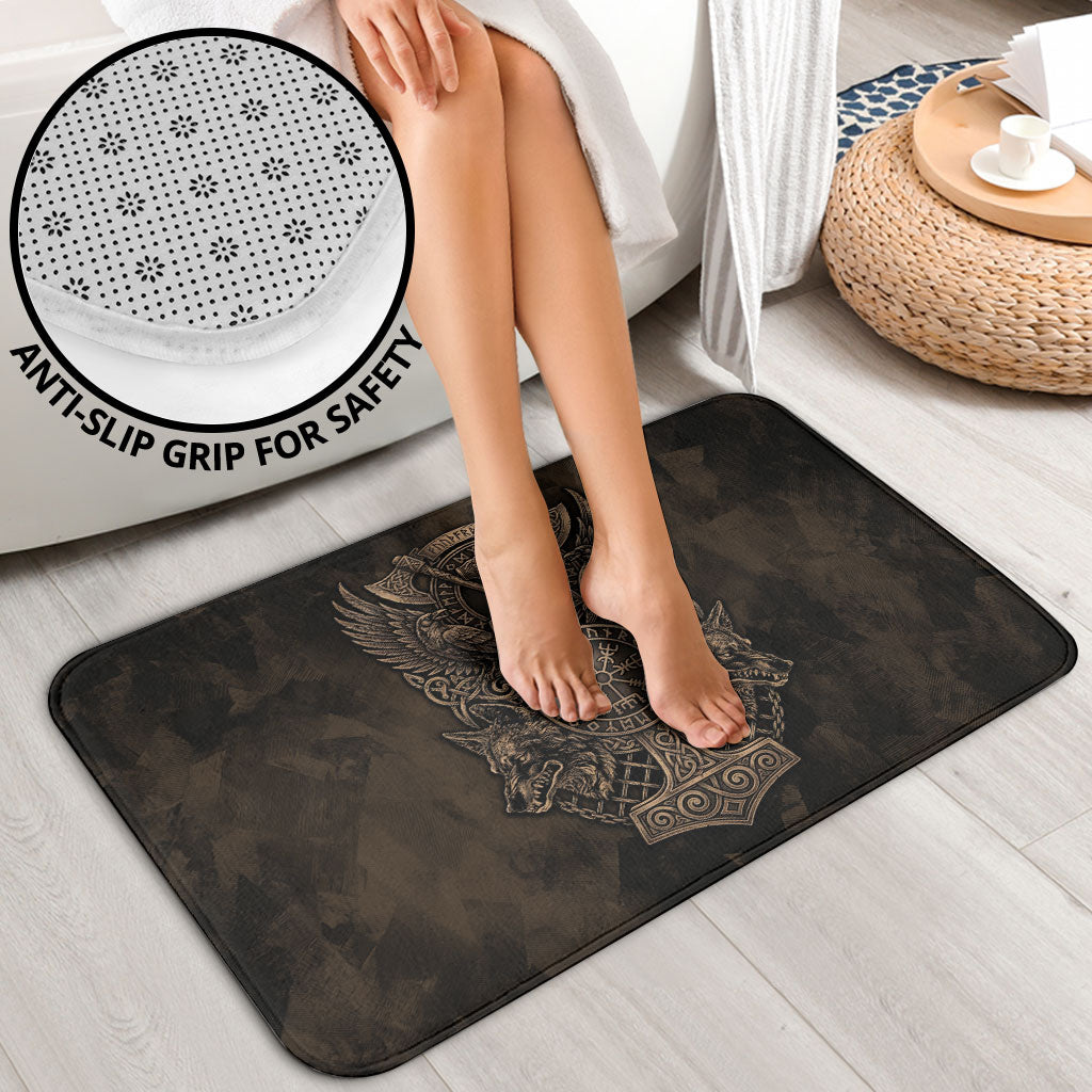Viking Raven Wolf Vegvisir Bathroom Set Nordic Runic Engraving Style